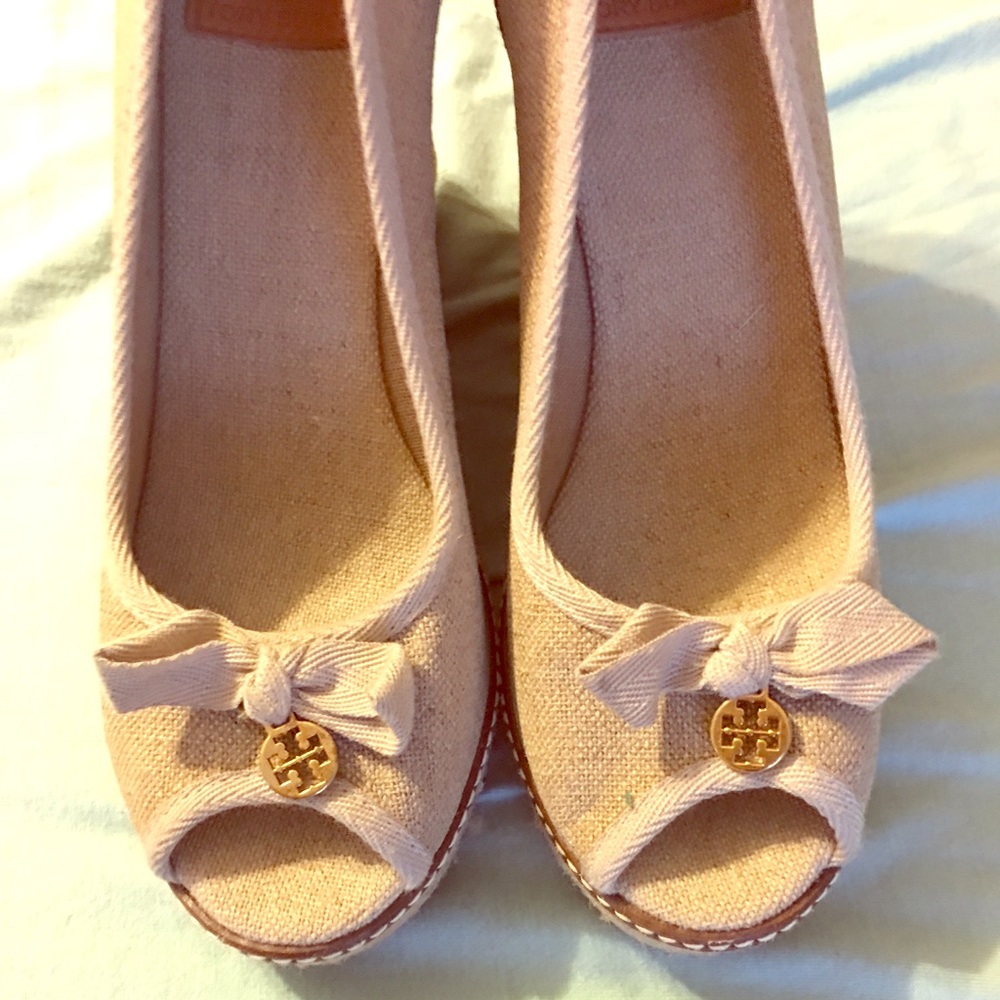 Tory Burch espadrille peep toe heels!
